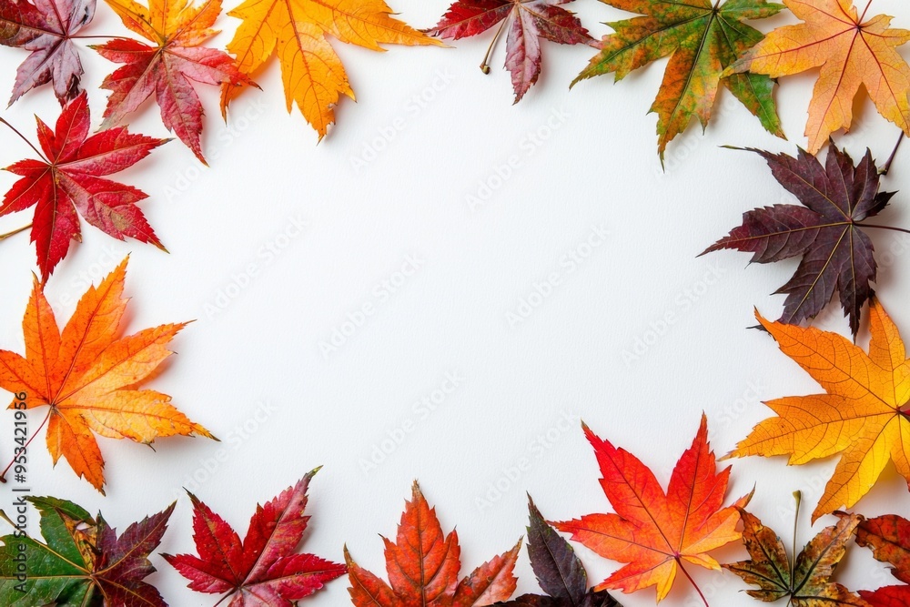 Autumn Maple Leaves Flat Lay White Background created with Generative AI Autumn Maple Leaves Flat Lay White Background created with Generative AI