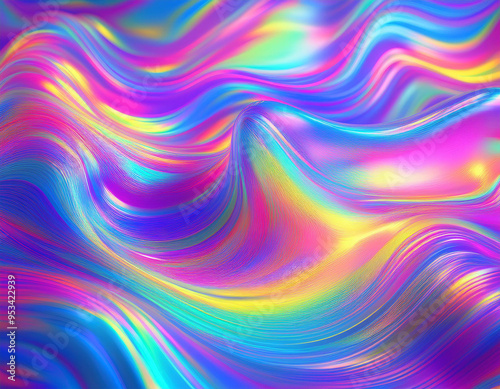 Wallpaper Mural Iridescent Holographic Rainbow Waves Abstract Futuristic Background with Shimmering Fluid Colors Torontodigital.ca