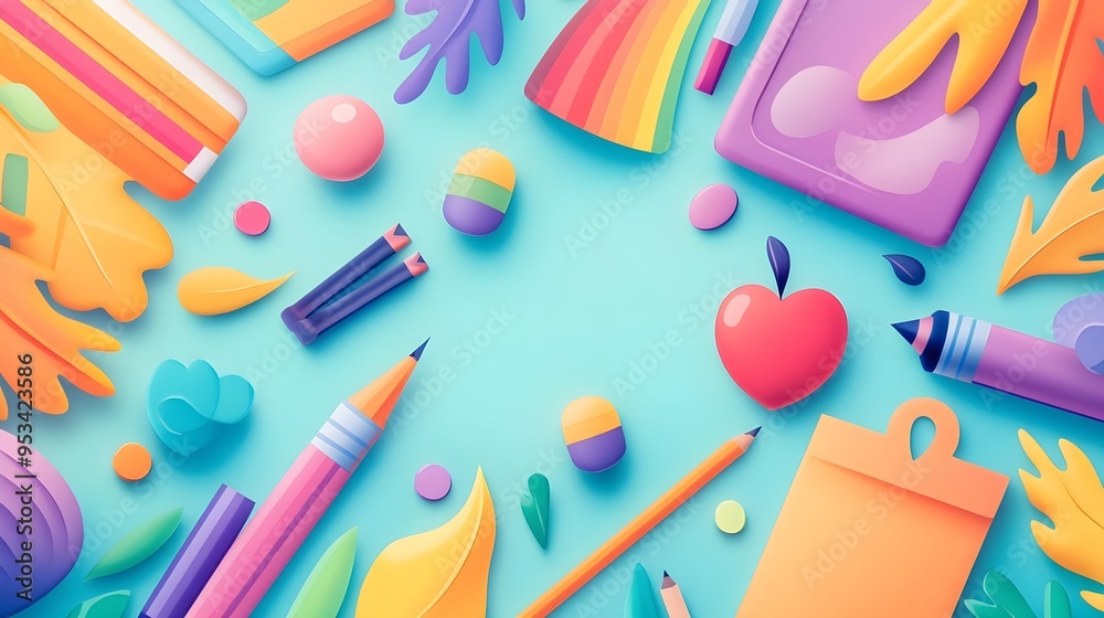 Colorful Back to School Supplies Flat Lay Colorful Back to School Supplies Flat Lay
