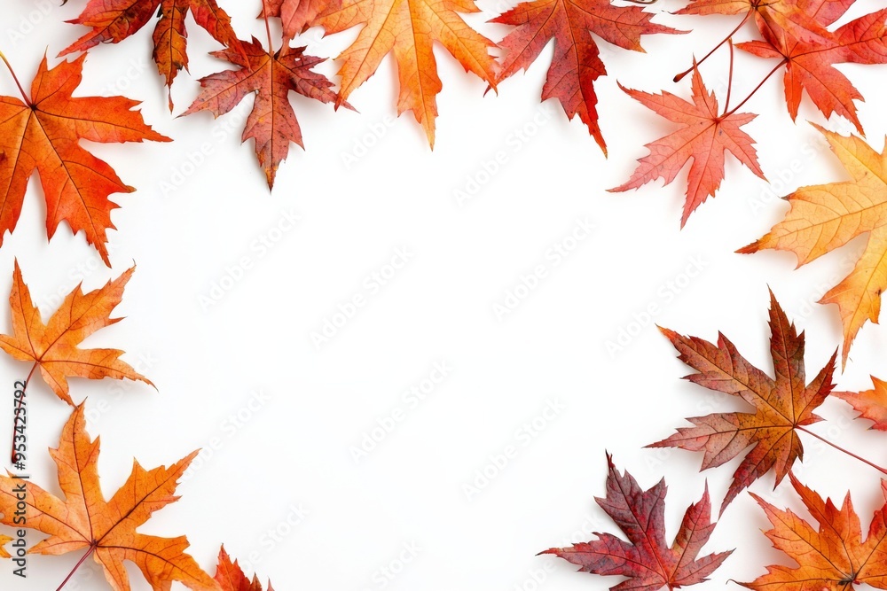 Autumn Maple Leaves Flat Lay White Background created with Generative AI Autumn Maple Leaves Flat Lay White Background created with Generative AI