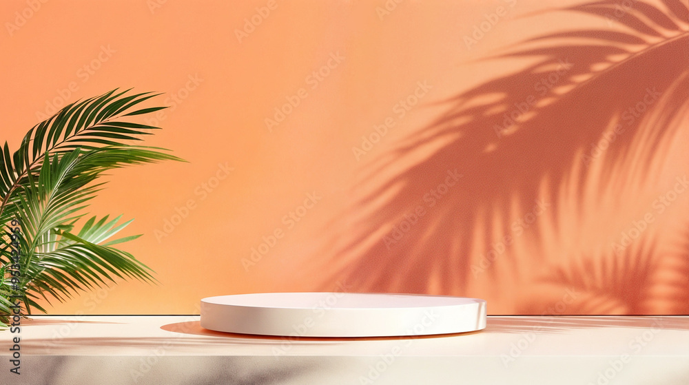 Modern white podium mockup on warm peach background Modern white podium mockup on warm peach background