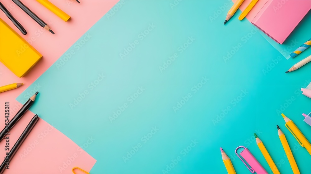 Fototapeta premium Colorful Pencils & Paper Background, Education & Creativity