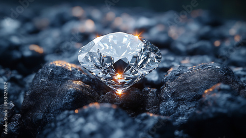 A faceted diamond on a dark background.