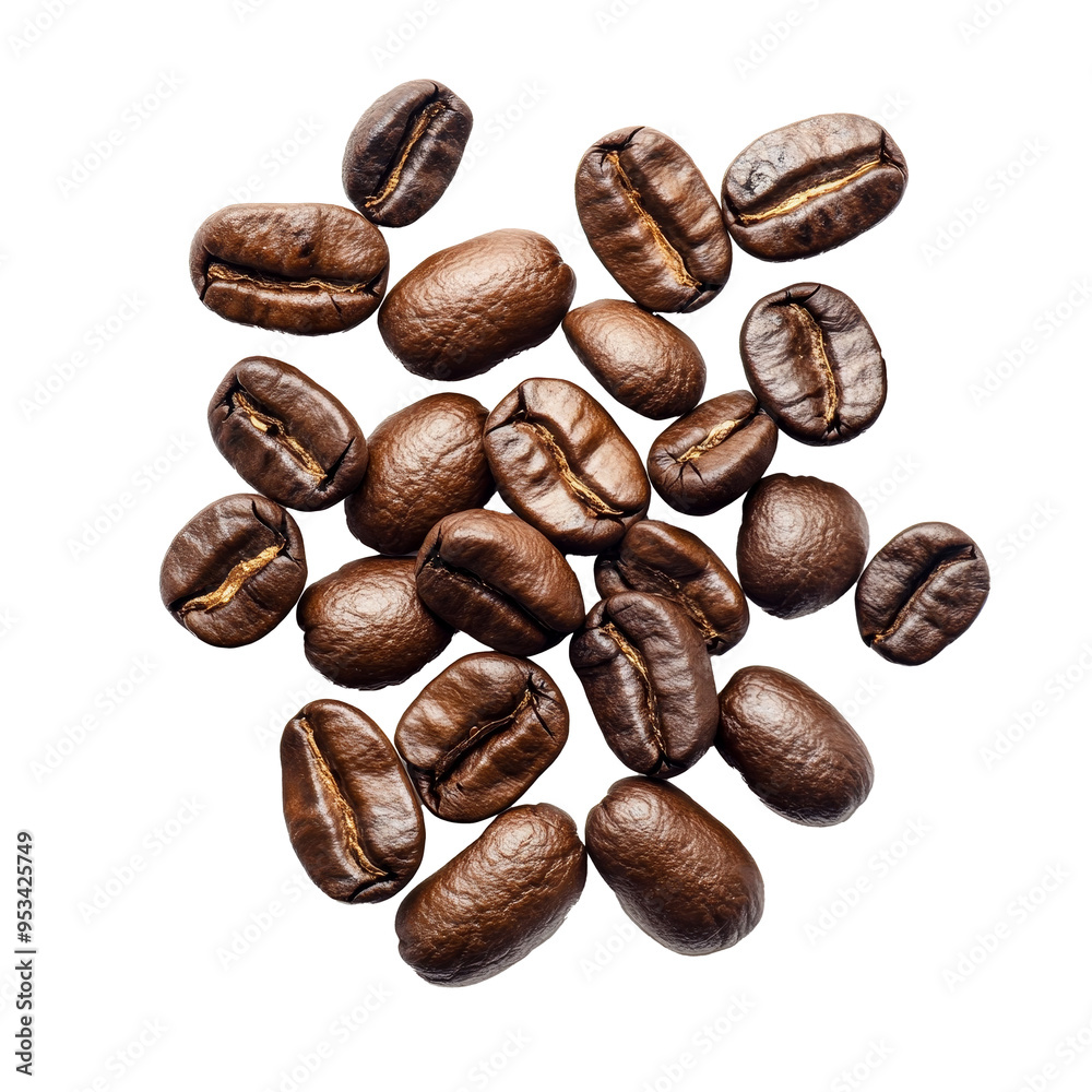 Roasted coffee beans scattered on a transparent background showcasing their deep brown hues and unique shapes, red coffee beans on transparent background Roasted coffee beans scattered on a transparent background showcasing their deep brown hues and unique shapes, red coffee beans on transparent background