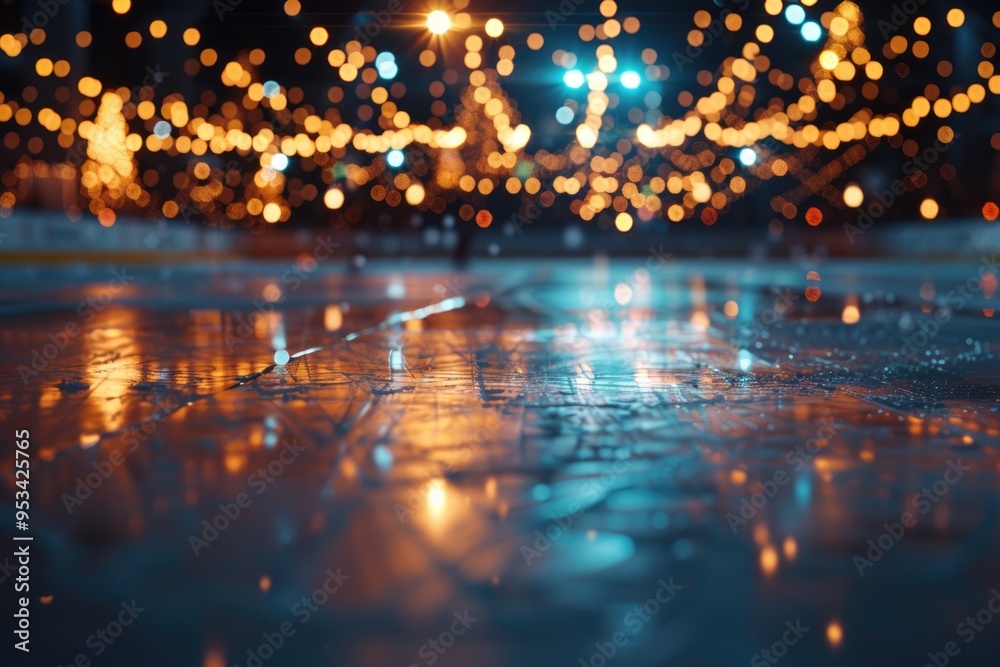 Obraz premium A close-up of a wet surface with lights shining from behind