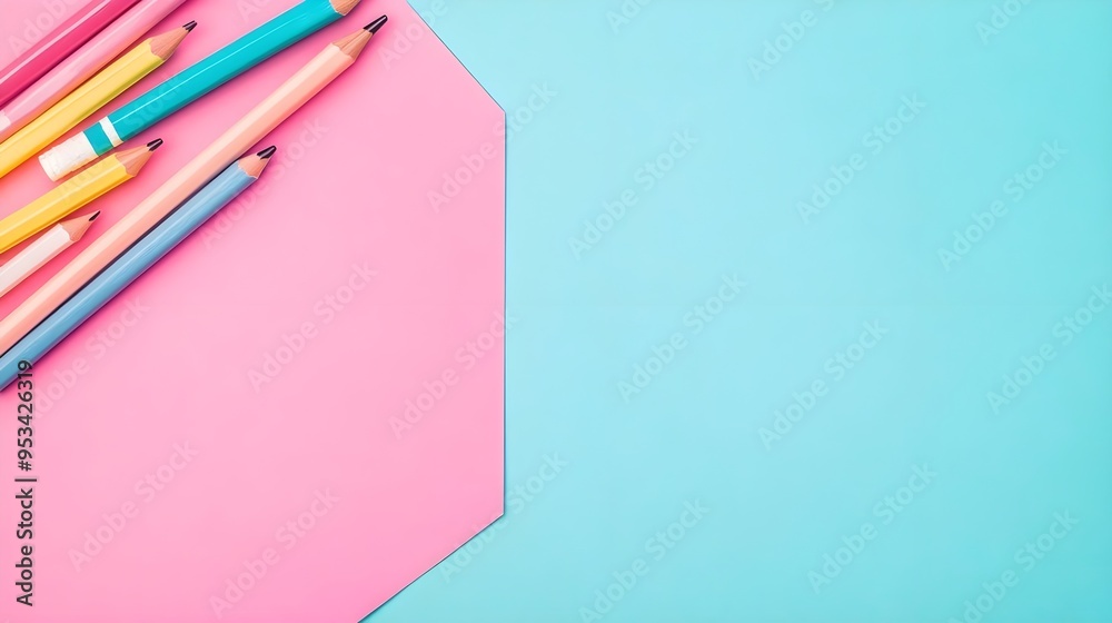Colorful Pencils on Pink and Blue Background Colorful Pencils on Pink and Blue Background