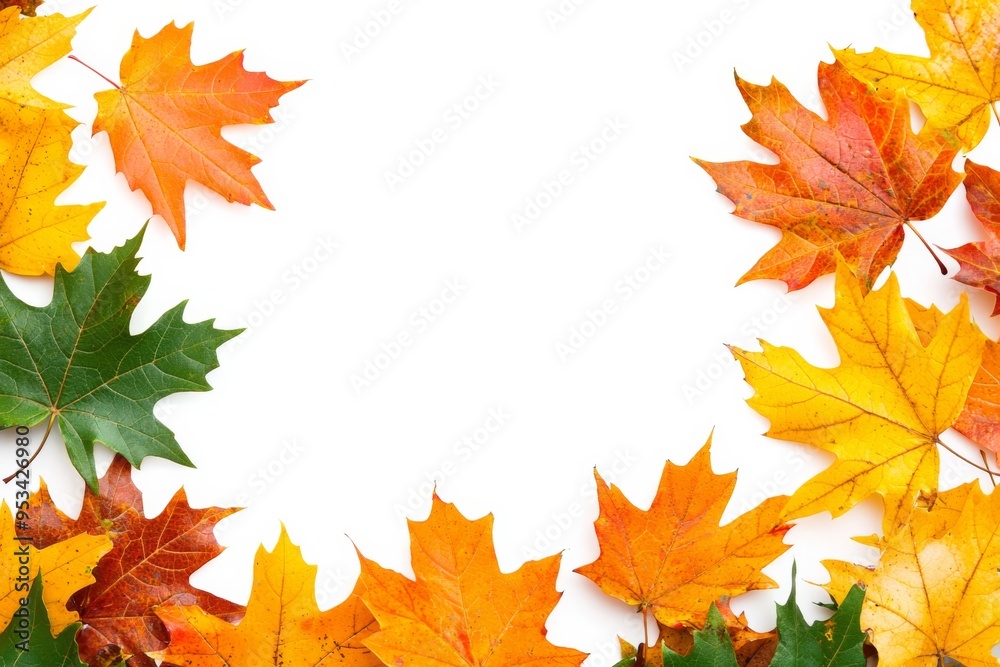 Autumn Maple Leaves Flat Lay White Background created with Generative AI Autumn Maple Leaves Flat Lay White Background created with Generative AI