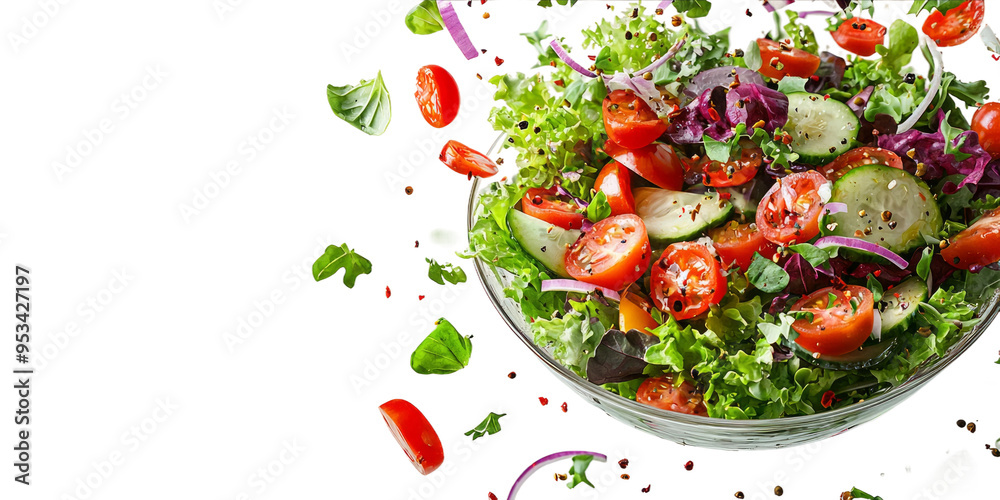 Fresh and Colorful Garden Salad with a Variety of Vegetables in a Crystal Bowl Isolated on Transparent Background Fresh and Colorful Garden Salad with a Variety of Vegetables in a Crystal Bowl Isolated on Transparent Background