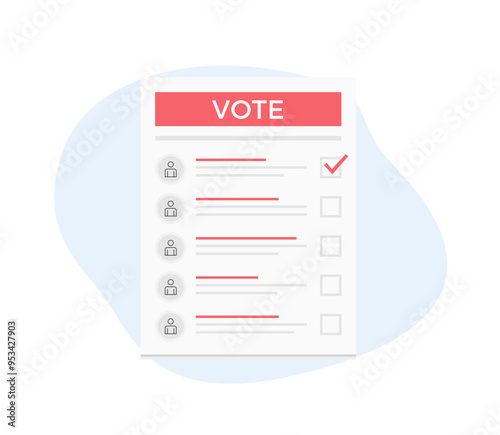 Ballot paper with five check boxes, vector eps10 illustration