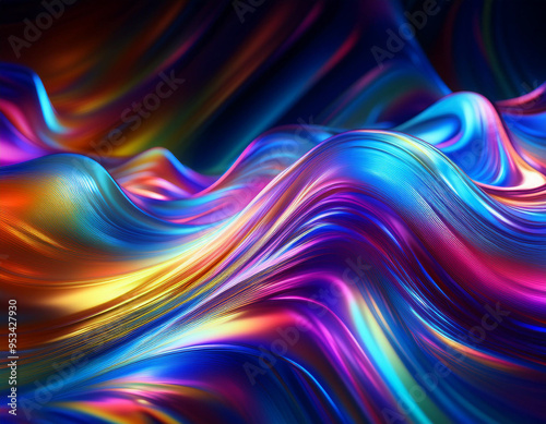 Wallpaper Mural Iridescent Holographic Rainbow Waves Abstract Futuristic Background with Shimmering Fluid Colors Torontodigital.ca