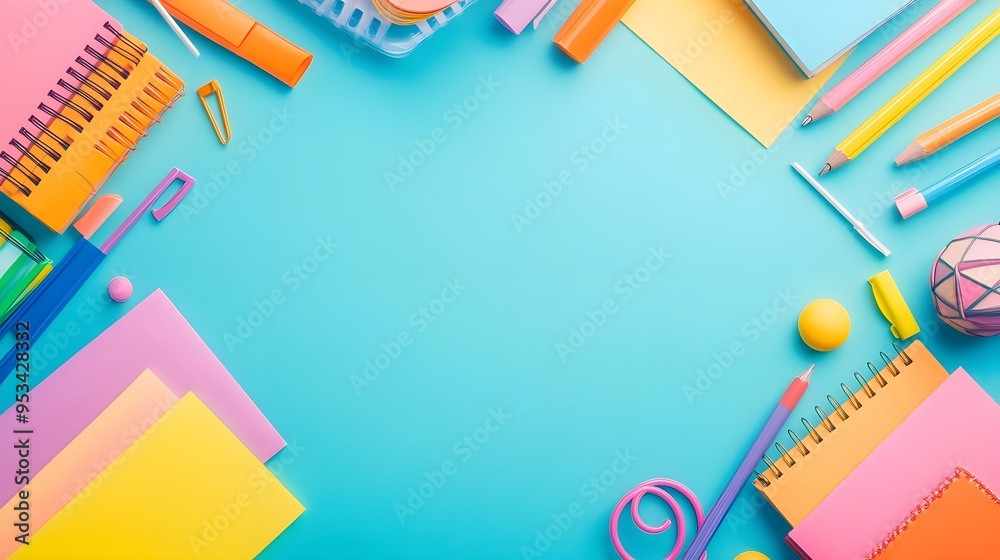 Colorful School Supplies Flat Lay Background Colorful School Supplies Flat Lay Background