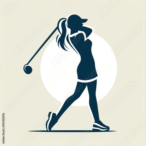 Minimalist vector illustration of a female golfer's silhouette w