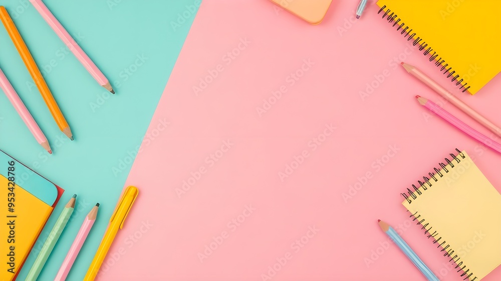 Colorful School Supplies Flat Lay Background Colorful School Supplies Flat Lay Background