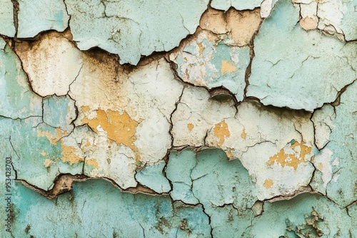 Peeling blue paint on a rustic wall texture