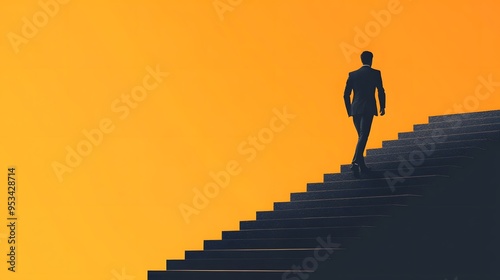 Businessman Climbing Stairs: A figure climbing stairs represents the gradual steps and hard work needed to achieve startup success.