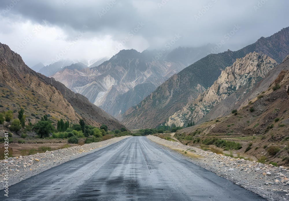 Fototapeta premium Asphalt Road Through Mountains