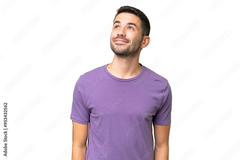 Young handsome caucasian man over isolated background thinking an idea while looking up Young handsome caucasian man over isolated background thinking an idea while looking up