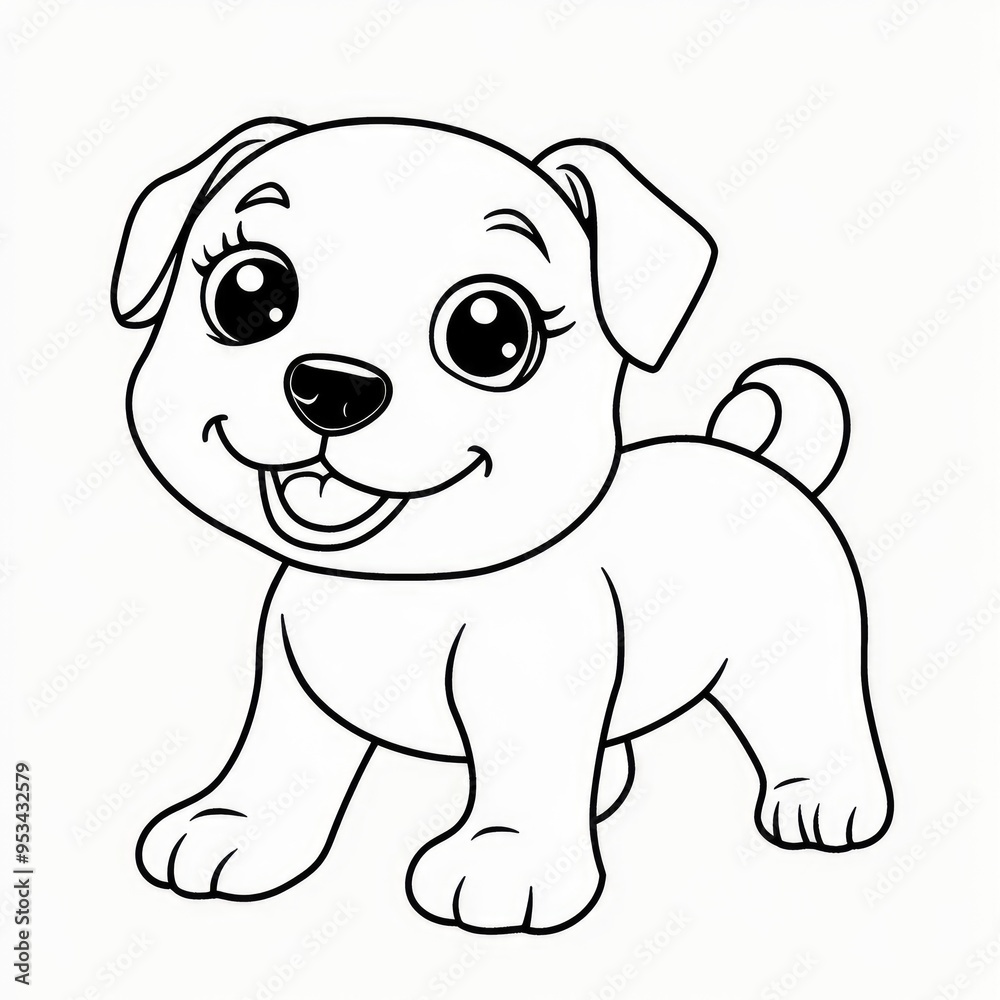 Obraz premium A cheerful cartoon dog coloring page designed for toddlers to enjoy their creative time and enhance fine motor skills while having fun with art