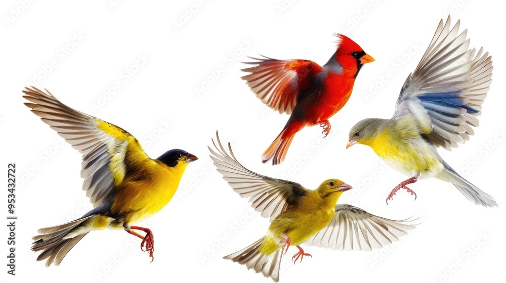 Group of birds soaring through the air, free and wild Group of birds soaring through the air, free and wild