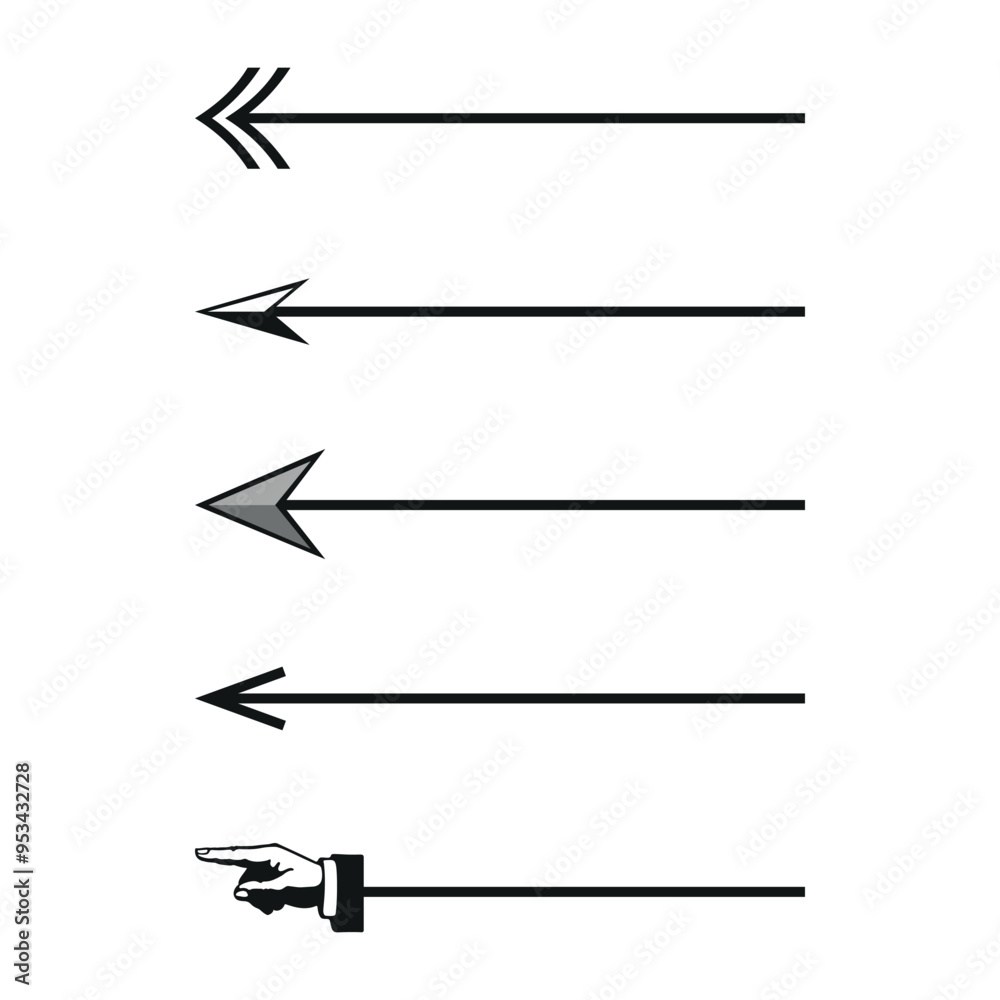 Arrow hand drawn left to ride, ride to left, curve, warp effect on white artboard. Arrow hand drawn left to ride, ride to left, curve, warp effect on white artboard.
