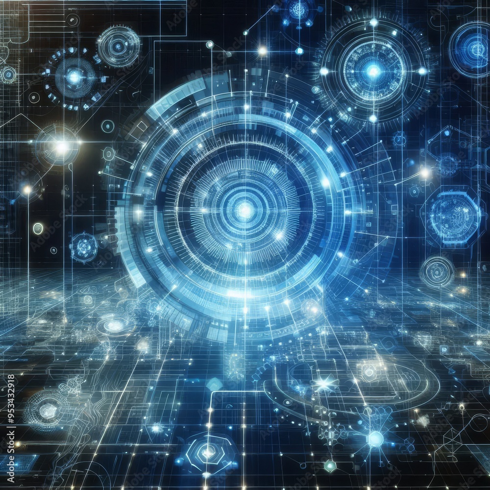 Obraz premium Digital backdround ideal for technological operations, neural networks, AI, data transmission and encryption, digital archives, audio and visual representations, scientific research 