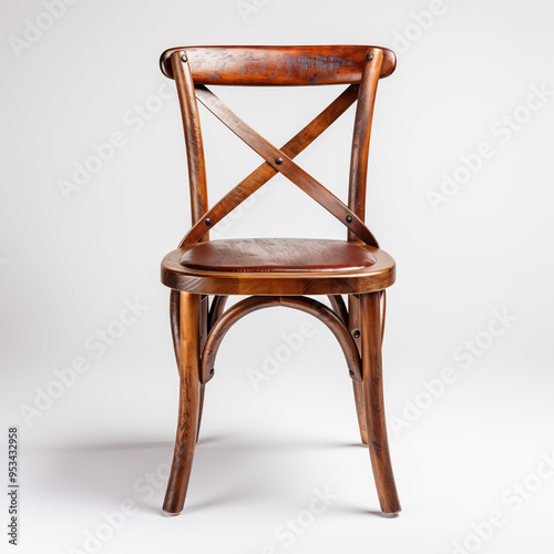 Wooden Chair with Cross Back and Leather Seat