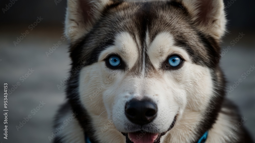 Close-up Portrait of a Husky with Striking Blue Eyes Close-up Portrait of a Husky with Striking Blue Eyes