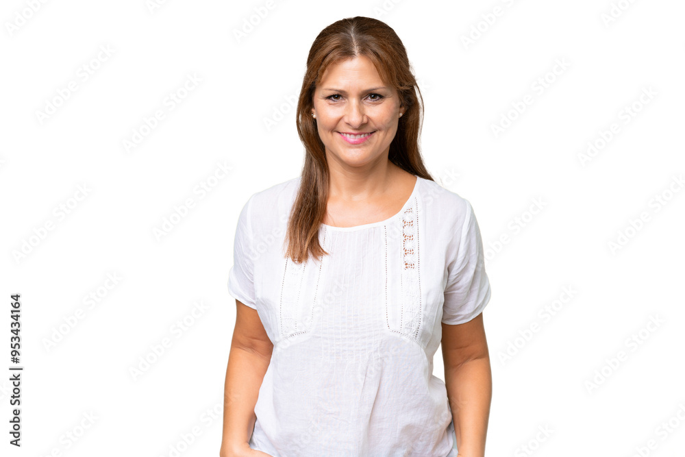Middle-aged caucasian woman over isolated background laughing Middle-aged caucasian woman over isolated background laughing