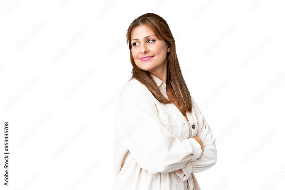 Middle age woman over isolated background with arms crossed and happy Middle age woman over isolated background with arms crossed and happy