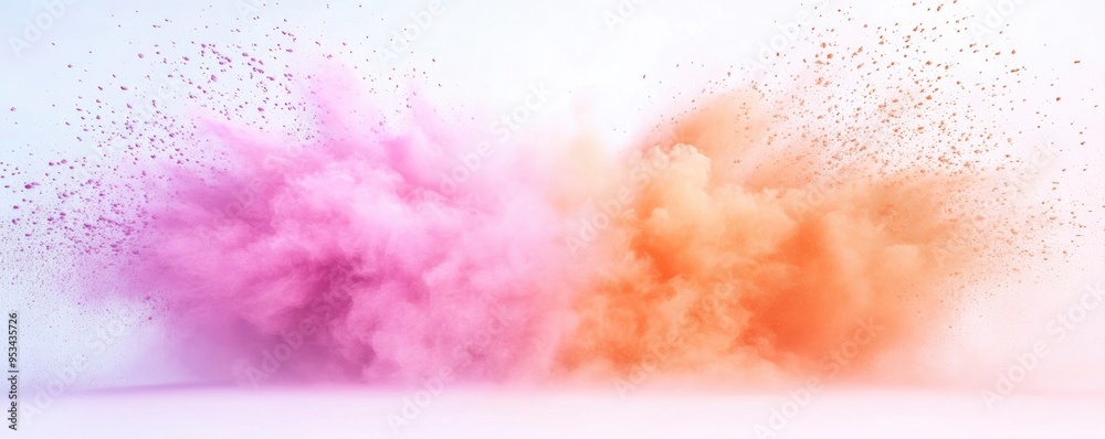Fototapeta premium Explosion of brown color powder over white background. chromatic cloud Dust explosions of color.