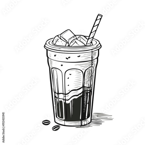 Cold Coffee Drink Beverage Menu Liquid Water Sketch Style
