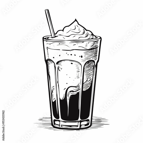 Cold Coffee Drink Beverage Menu Liquid Water Sketch Style
