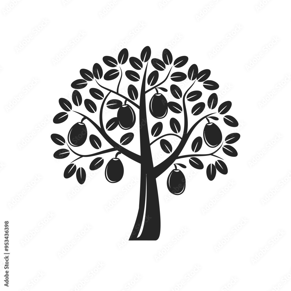 Obraz premium Black tree vector illustration on white background.