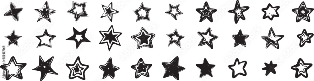 Charcoal Doodle Scribble Set hand drawn doodle stars in showcasing various shapes and sizes representing celestial elements for a starry night sky space theme. Charcoal Doodle Scribble Set hand drawn doodle stars in showcasing various shapes and sizes representing celestial elements for a starry night sky space theme.