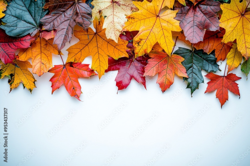 Autumn Maple Leaves Flat Lay White Background created with Generative AI Autumn Maple Leaves Flat Lay White Background created with Generative AI