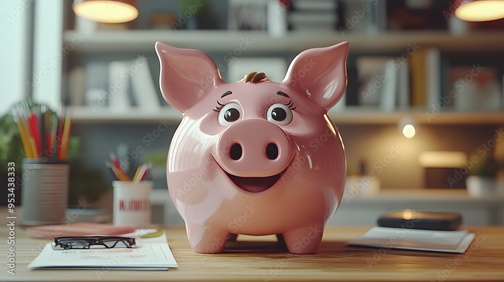 Personal finances and budget planning scene with a couple, 3D cartoon style illustration Personal finances and budget planning scene with a couple, 3D cartoon style illustration