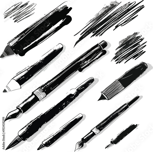Charcoal Doodle and Scribble Art Set Illustrations with Pen Pencil Marker Highlighter and Calligraphy Supplies Perfect for Drawing and Writing Projects