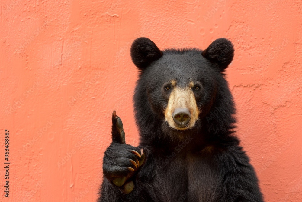 Fototapeta premium Bear pointing his finger. Ai generative art