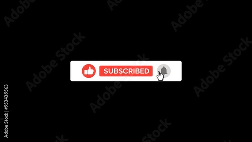 Animated YouTube Subscribe Button for Video Overlay. Like Subscribe Bell Notification Button, subscribe to channel. Transparent Background