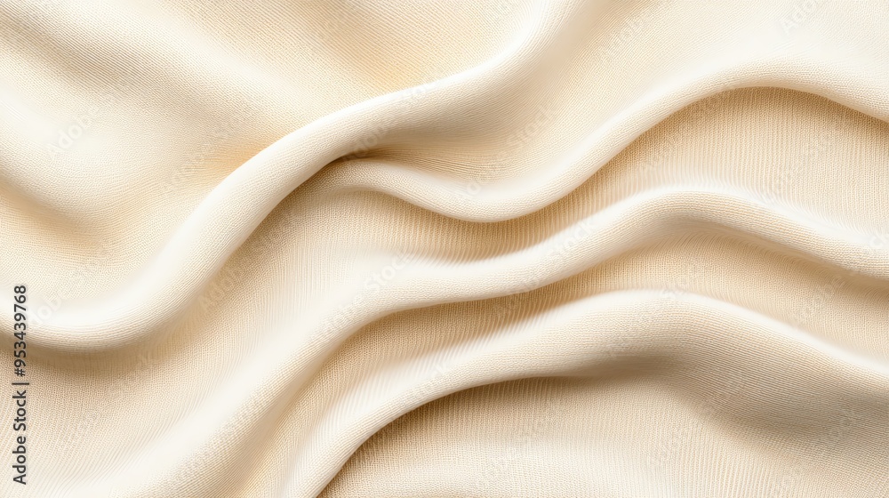 Obraz premium Close-up of soft, creamy white fabric with gentle waves, perfect for backgrounds, textures, or design projects.