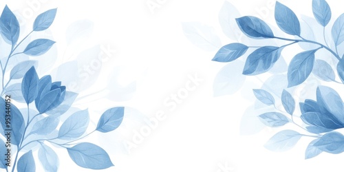 Blue artistic background with leaves pattern in white background