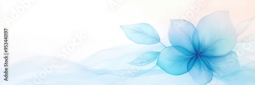 Blue azure turquoise abstract watercolor background with leaves pattern