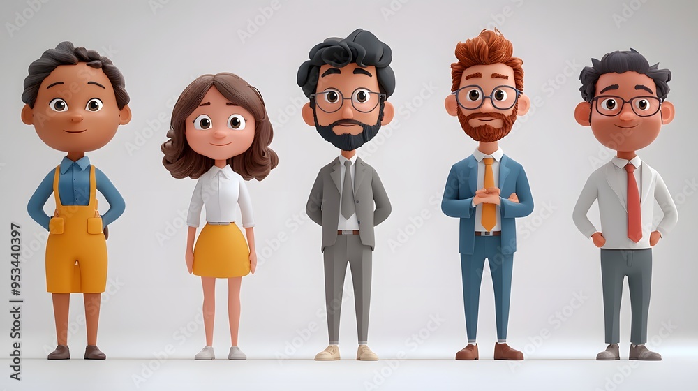 3D cartoon animation render of professionals in office attire, isolated on white background 3D cartoon animation render of professionals in office attire, isolated on white background
