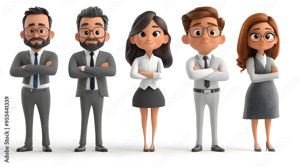 Office professionals in 3D cartoon style, isolated with white background, dressed in formal attire Office professionals in 3D cartoon style, isolated with white background, dressed in formal attire
