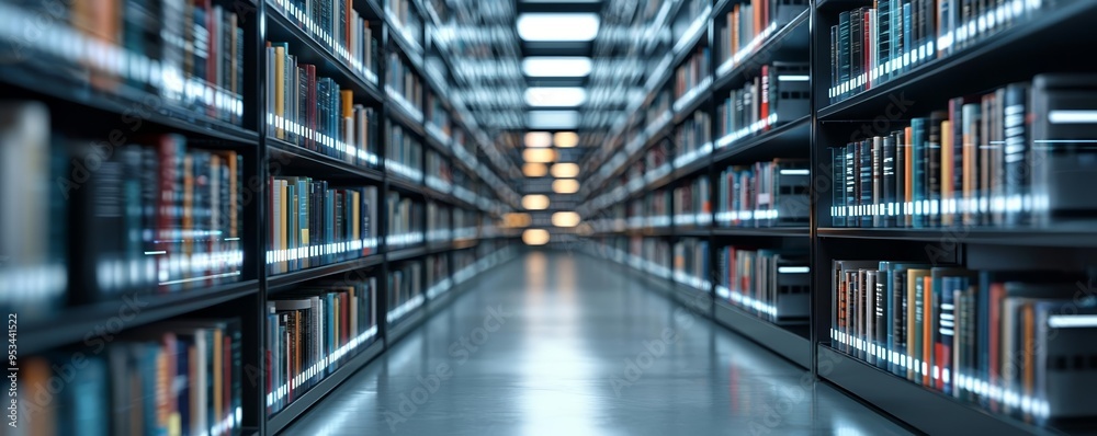 A futuristic digital library with bookshelves stretching into a glowing virtual landscape, representing the vastness of online knowledge A futuristic digital library with bookshelves stretching into a glowing virtual landscape, representing the vastness of online knowledge