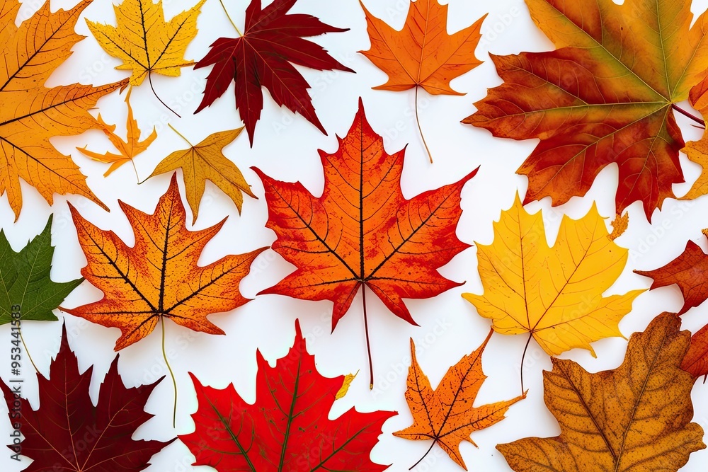 Collection of Autumn Leaves in Warm Colors Against a White Background Collection of Autumn Leaves in Warm Colors Against a White Background