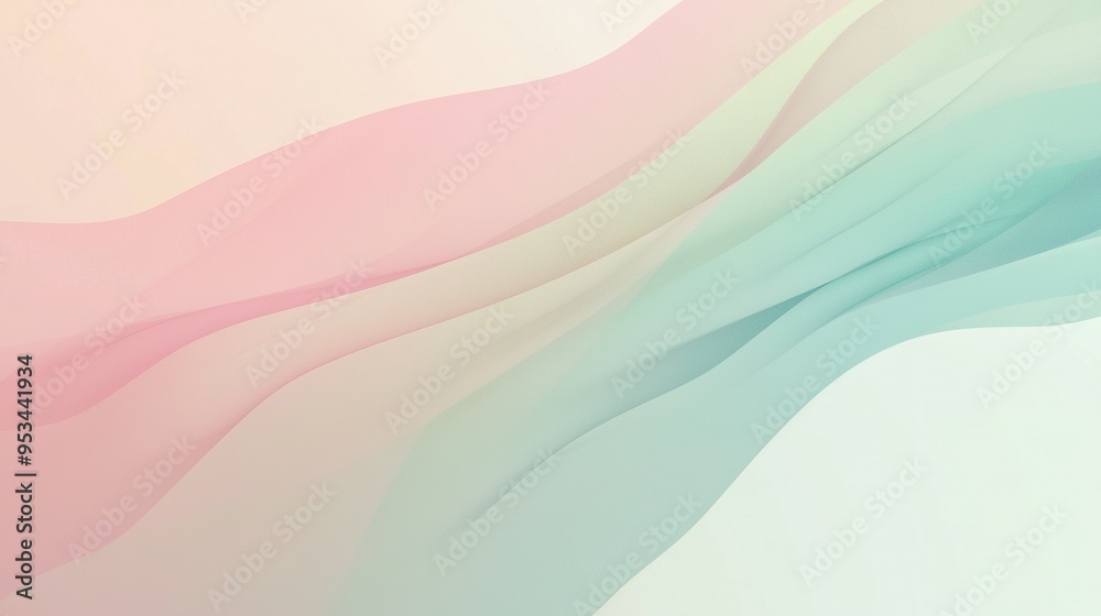 Obraz premium A vibrant abstract wallpaper in pink, blue, and green tones featuring a pastel pink and mint green wave on the left side