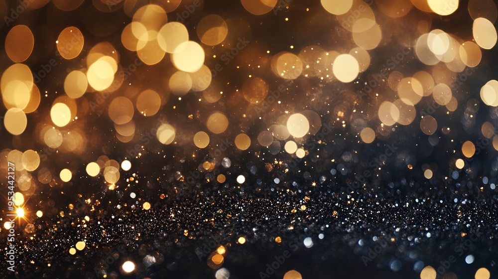 Decorative abstract silver and golden glitters with blurred bokeh effect background. Christmas and New Year decoration banner Decorative abstract silver and golden glitters with blurred bokeh effect background. Christmas and New Year decoration banner