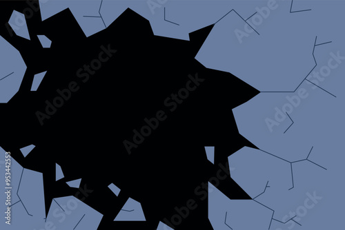 Broken glass. Hole with cracks in cartoon material