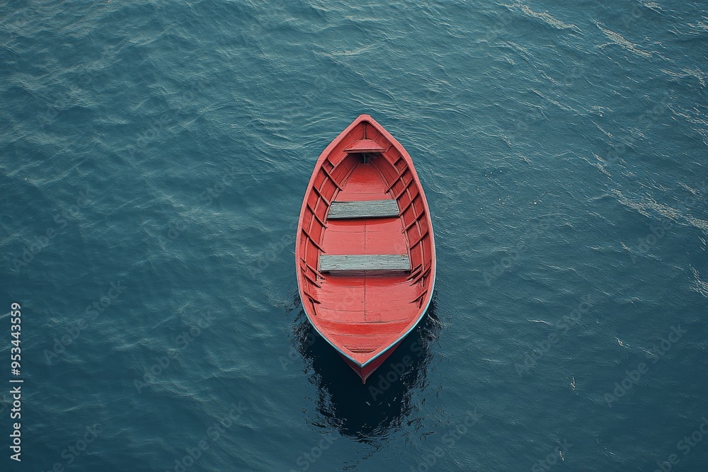 Obraz premium Isolated Boat Floating in Open Ocean with Absence of Human Activity